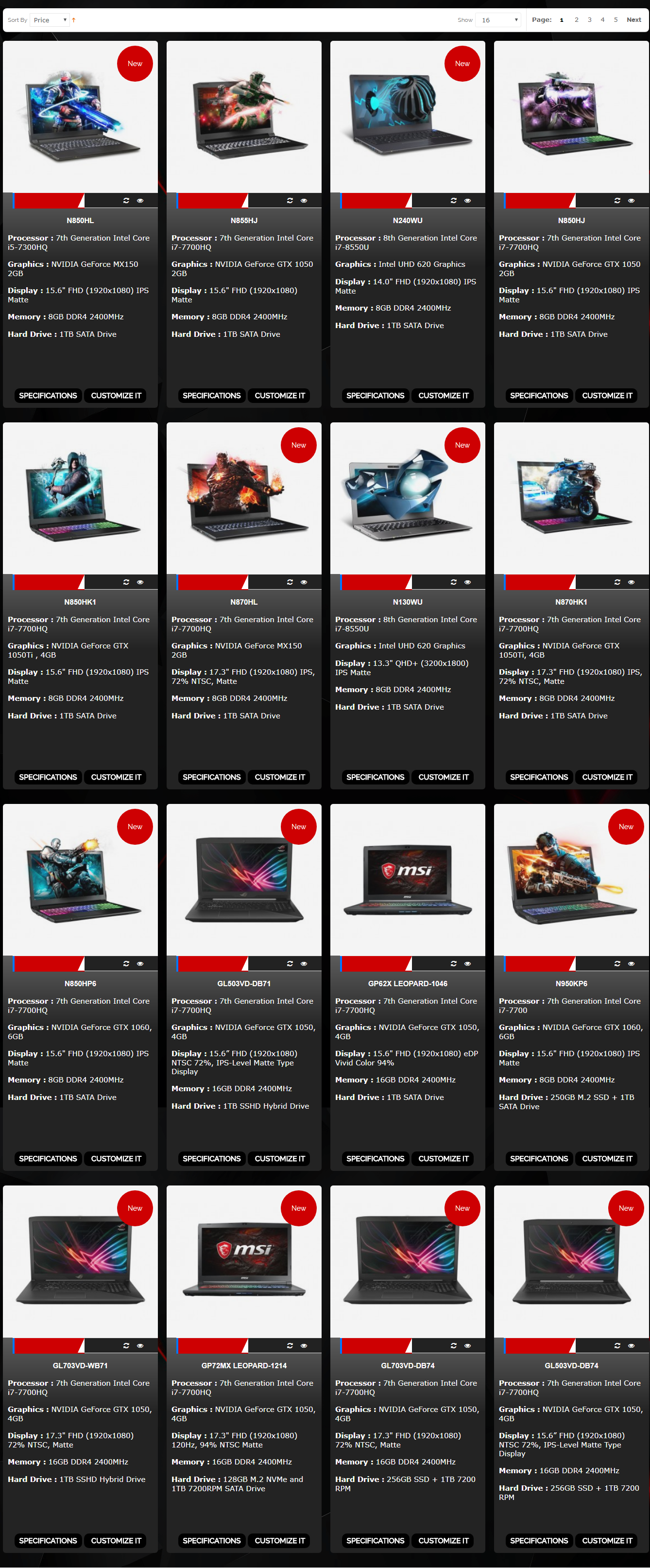 Sample Gaming Laptops